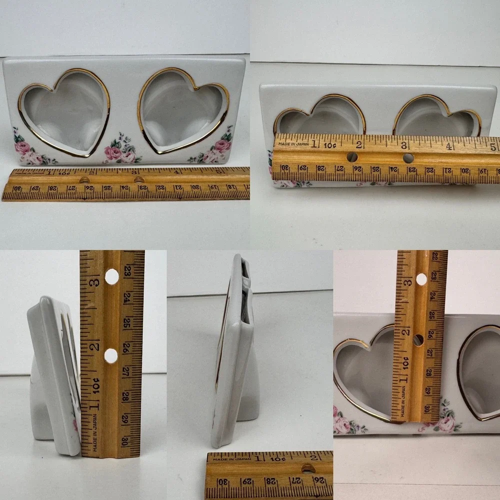 Vtg Double Heart Tabletop Small Pic‎ Photo Frame Ceramic Porcelain Grannycore